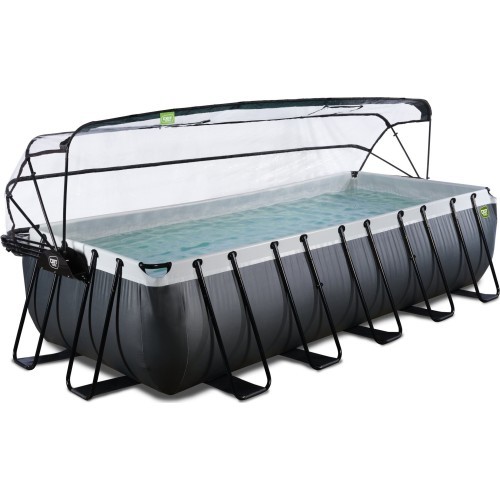 EXIT Black Leather pool 540x250x122cm with sand filter pump and dome and heat pump - black