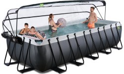 EXIT Black Leather pool 540x250x122cm with sand filter pump and dome and heat pump - black