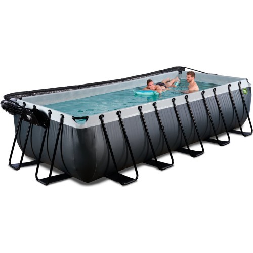 EXIT Black Leather pool 540x250x122cm with sand filter pump and dome and heat pump - black