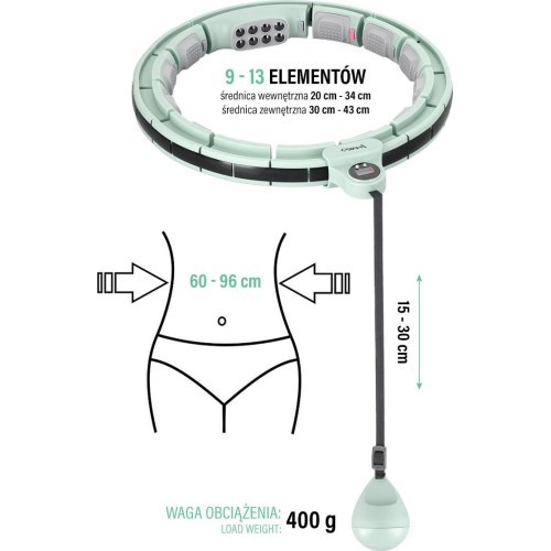 SET HULA HOOP MAGNETIC GREEN HHM13 WITH WEIGHT + COUNTER HMS + WAIST SUPPORT BR163 BLACK