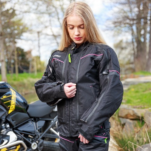 Sieviešu motociklista jaka W-TEC Progair Lady - Melna-fluo