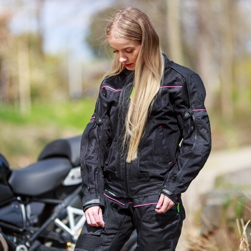 Sieviešu motociklista jaka W-TEC Progair Lady - Melna-fluo