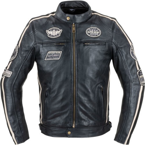 Men’s Leather Jacket W-TEC Makso - Black with Patches