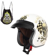 Motociklista ķivere W-TEC Kustom Black Heart - Starter, Sheen White
