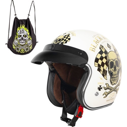 Motociklista ķivere W-TEC Kustom Black Heart - Starter, Sheen White
