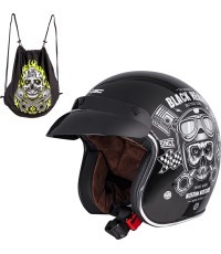 Мотоциклетный шлем W-TEC Kustom Black Heart - Skull, Glossy Black