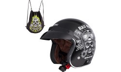 Motorcycle Helmet W-TEC Kustom Black Heart - Skull, Glossy Black