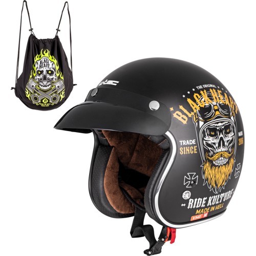 Motorcycle Helmet W-TEC Kustom Black Heart - Ride Culture, Matte Black