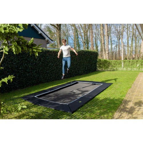 EXIT Dynamic ground level trampoline 244x427cm with Freezone safety tiles - black