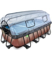 EXIT Wood pool 400x200x100cm with dome and sand filter and heat pump - brown