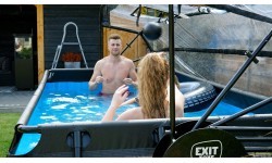 EXIT Wood pool 400x200x100cm with dome and sand filter and heat pump - brown
