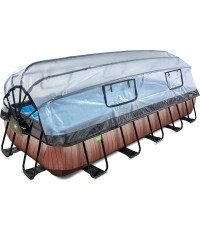 EXIT Wood pool 540x250x100cm with dome and sand filter and heat pump - brown