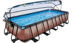Бассейн EXIT Wood 540x250x100см с куполом, песочным фильтром и тепловым насосом, коричневый