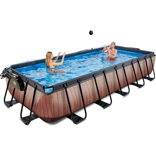 Бассейн EXIT Wood 540x250x100см с куполом, песочным фильтром и тепловым насосом, коричневый