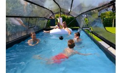 EXIT Wood pool 540x250x100cm with dome and sand filter and heat pump - brown