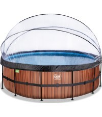 EXIT Wood pool ø450x122cm with dome and sand filter pump - brown