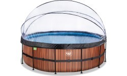 EXIT Wood pool ø450x122cm with dome and sand filter pump - brown