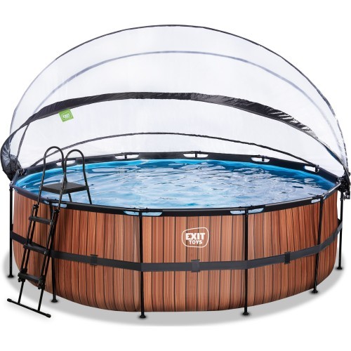EXIT Wood pool ø450x122cm with dome and sand filter pump - brown