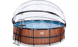 EXIT Wood pool ø450x122cm with dome and sand filter pump - brown