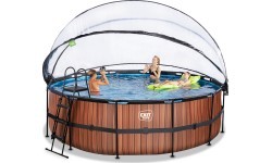 EXIT Wood pool ø450x122cm with dome and sand filter pump - brown