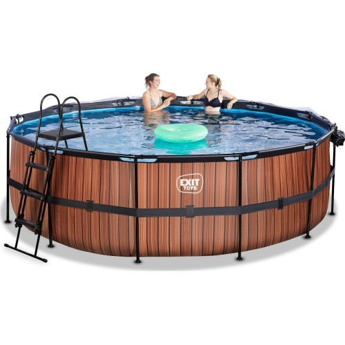 EXIT Wood pool ø450x122cm with dome and sand filter pump - brown