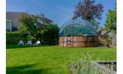 EXIT Wood pool ø450x122cm with dome and sand filter pump - brown