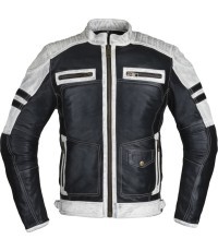 Мужская кожаная куртка W-TEC Esbiker - Черный с бежевыми полосами