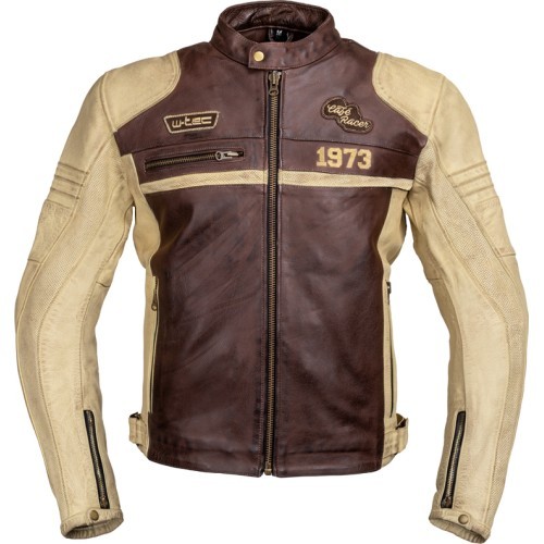 Vīriešu ādas motociklista jaka W-TEC Retro - Melna-brūna-bēša