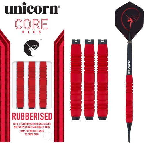 Darts Unicorn Core Plus Rubberized Brass Red – 3-Pack