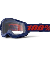 Motokrosa brilles 100% Strata 2 New - Blue-Red zilsarkana, caurspīdīgs plexi