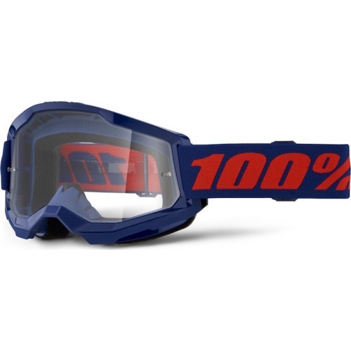 Motocross Goggles 100% Strata 2 New - Blue-Red, clear plexi