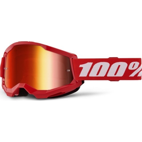 Motocross Goggles 100% Strata 2 New Mirror - Red, red plexi