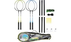 NRZ014 STEEL / BADMINTON SET 4 ROCKETS + 3 SHUTTLECOCKS + NET 195x22cm + COVER NILS