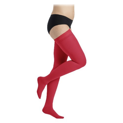 Sarkanas 2. kompresijas klases zeķes līdz augšstilbam sievietēm MAGIC COLORS by Sigvaris - S Plus - Normāls
