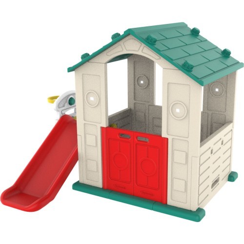 3in1 Garden House for Children Green Roof + Slide + Basketball