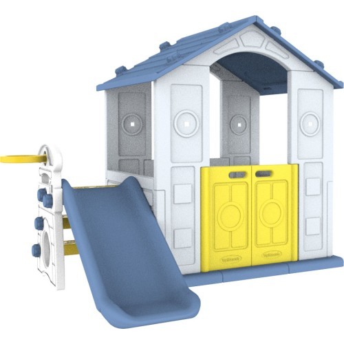 3in1 Garden House for Children Blue Roof + Slide + Basketball