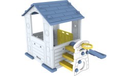 3in1 Garden House for Children Blue Roof + Slide + Basketball