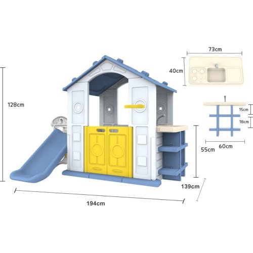 House With Slide And Sink Blue Roof