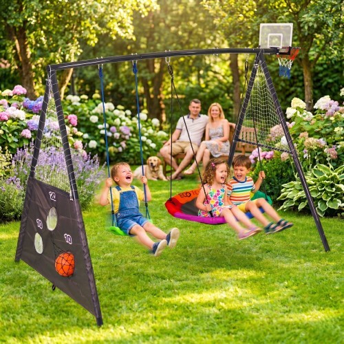 Bērnu rotaļu laukums dārza šūpoles 4in1 basketbola grozs stārķa ligzda ECOTOYS