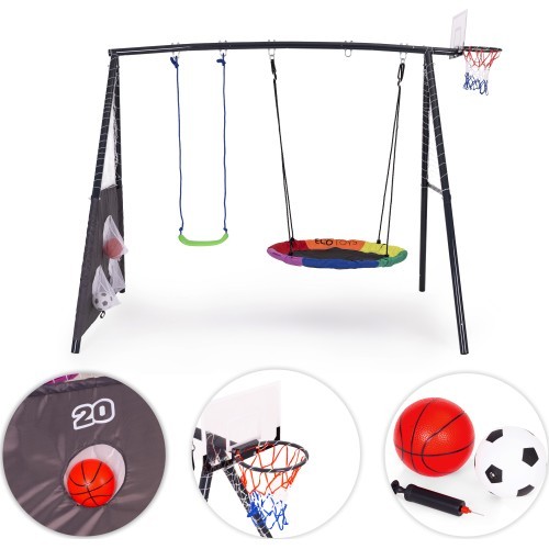Plac zabaw dla dzieci huśtawka ogrodowa 4w1 kosz do koszykówki bocianie gniazdo ECOTOYS