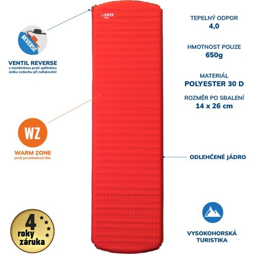 Самонадувающийся коврик Yate Guide, 38 мм, красный/серый