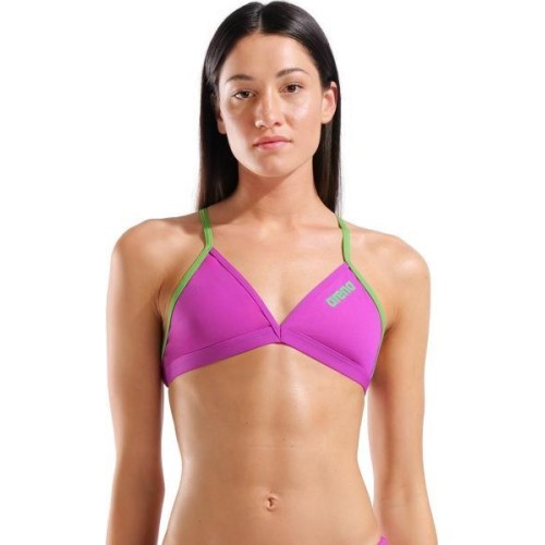 W Team Swim Top Tie Back Solid Very Fuchsia-Team Green 34 - 960