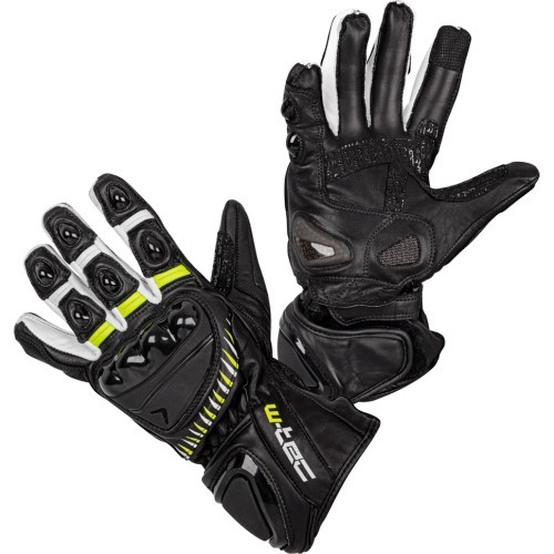 Motociklistu cimdi W-TEC Evolation - Melna-balta-fluo