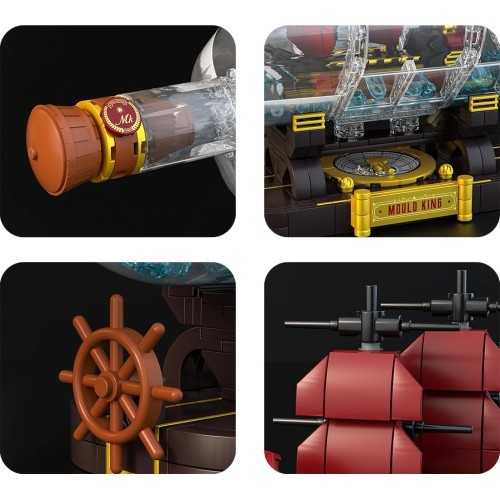 Конструктор Красный пиратский корабль в бутылке, 885 деталей