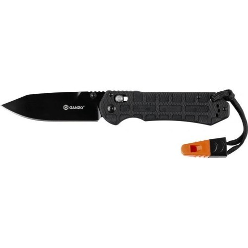 Ganzo G7453P-BK-WS folding knife with whistle.