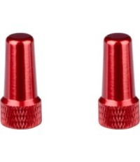 Presta Valve Caps with Key, Aluminium, Red (pair)