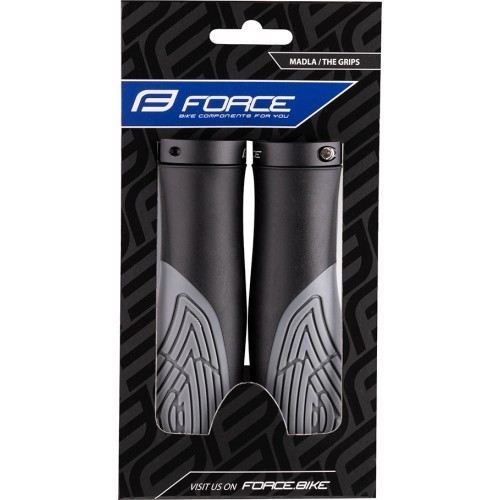 Грипсы руля FORCE Erbow, с замком (чёрные/серые)