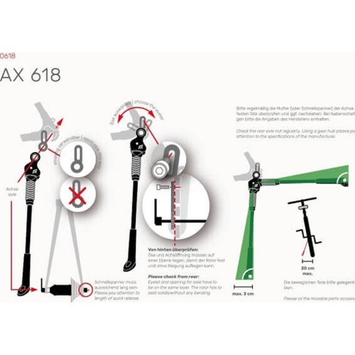 Hebie AX 618 Kickstand for 26-29" V-Brake Bikes, No Disc Brake Adapters, Aluminium (Black)