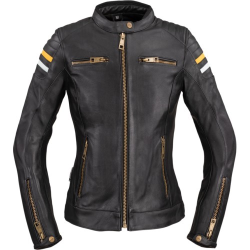 Women’s Leather Motorcycle Jacket W-TEC Stripe Lady - Black