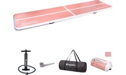 Надувной гимнастический мат inSPORTline Airstunt 500 x 100 x 10 см, коралловый розовый, с ручным насосом